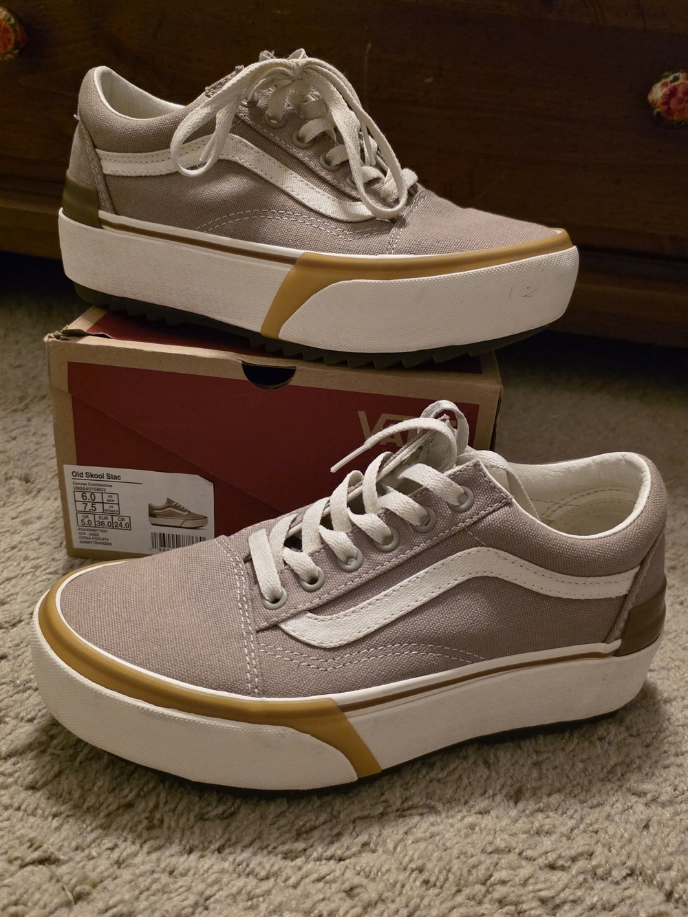 Vans Old Skool Platform Sneakers in Beige with White Stripe